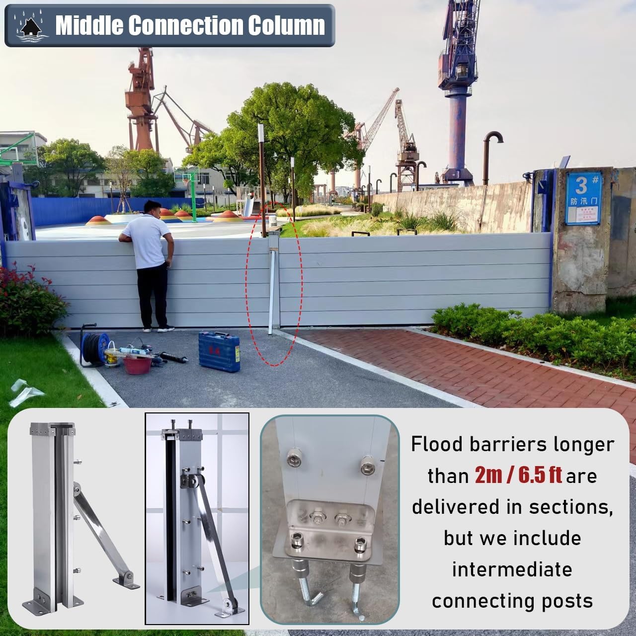 Flood Defense System - 47inch Aluminum Baffle Barriers Silver-L-175c