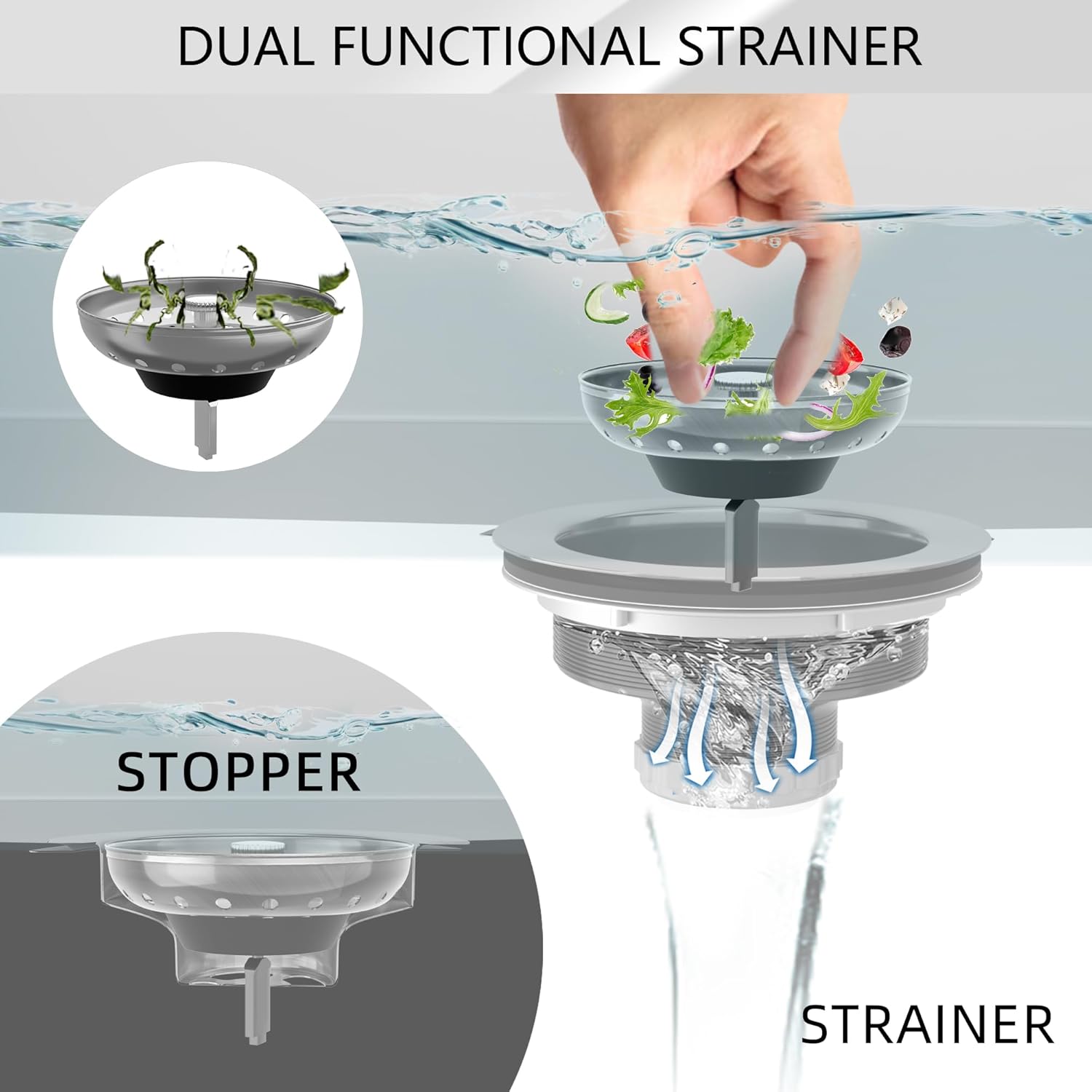 Exakey 3-12 Inch Brushed Stainless Steel Sink Drain Strainer Kit