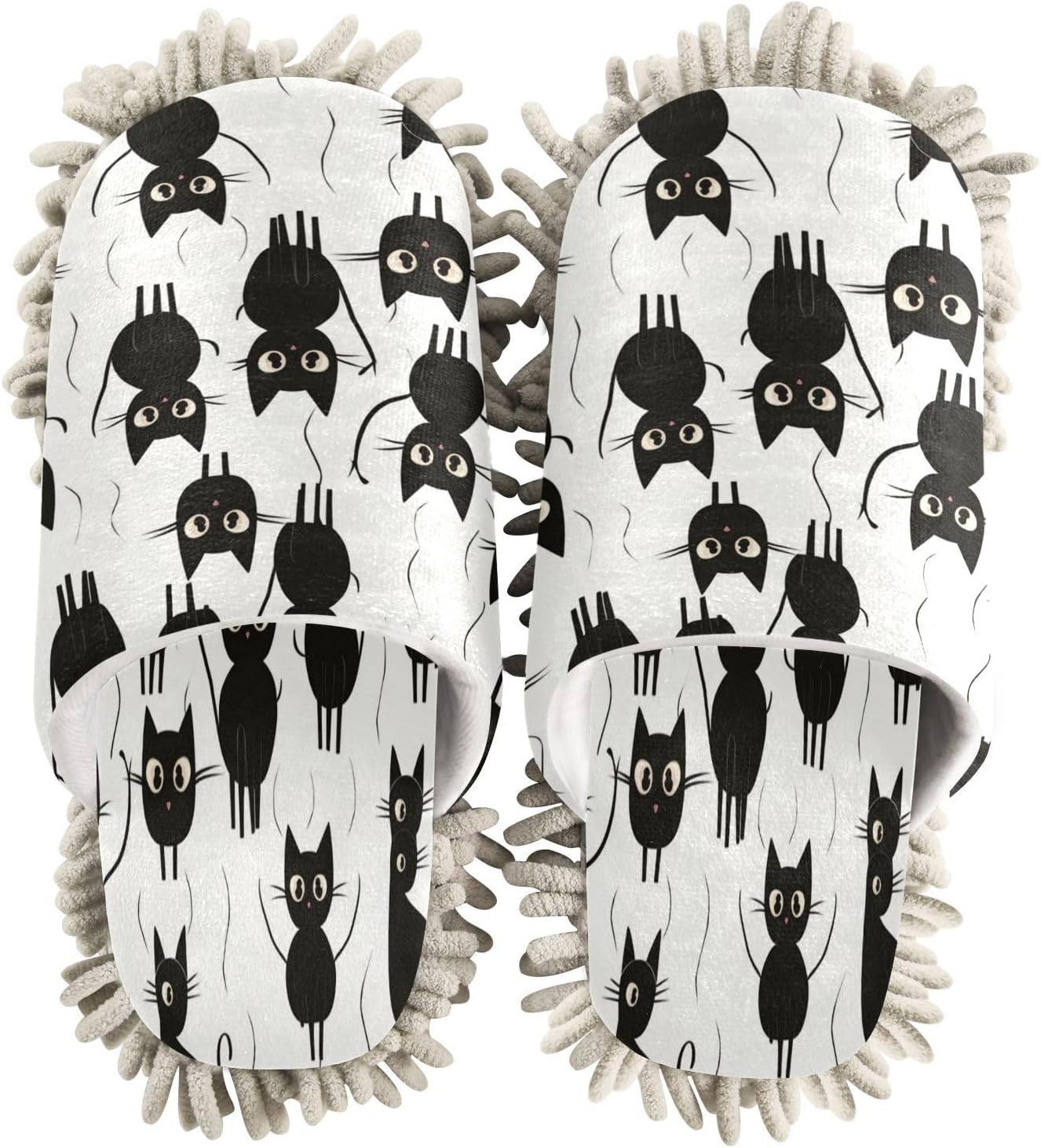 Zhirexin Black Cat Cleaning Slippers Mop Shoes