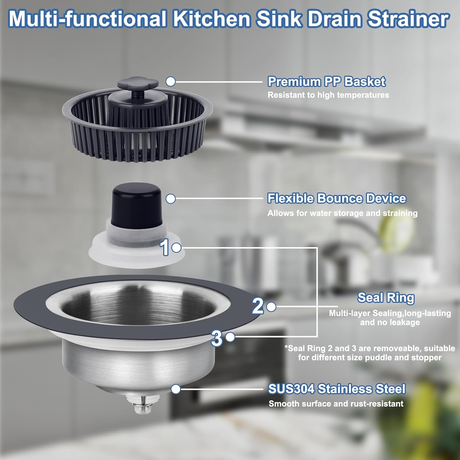 Semour 3 in 1 Kitchen Sink Drain Strainer Stopper 1