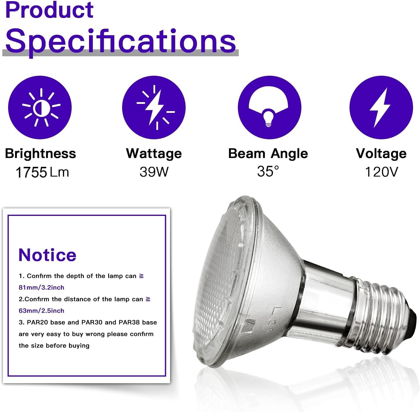 Jaenmsa PAR20 39W Dimmable Halogen Bulbs 6 Pcs