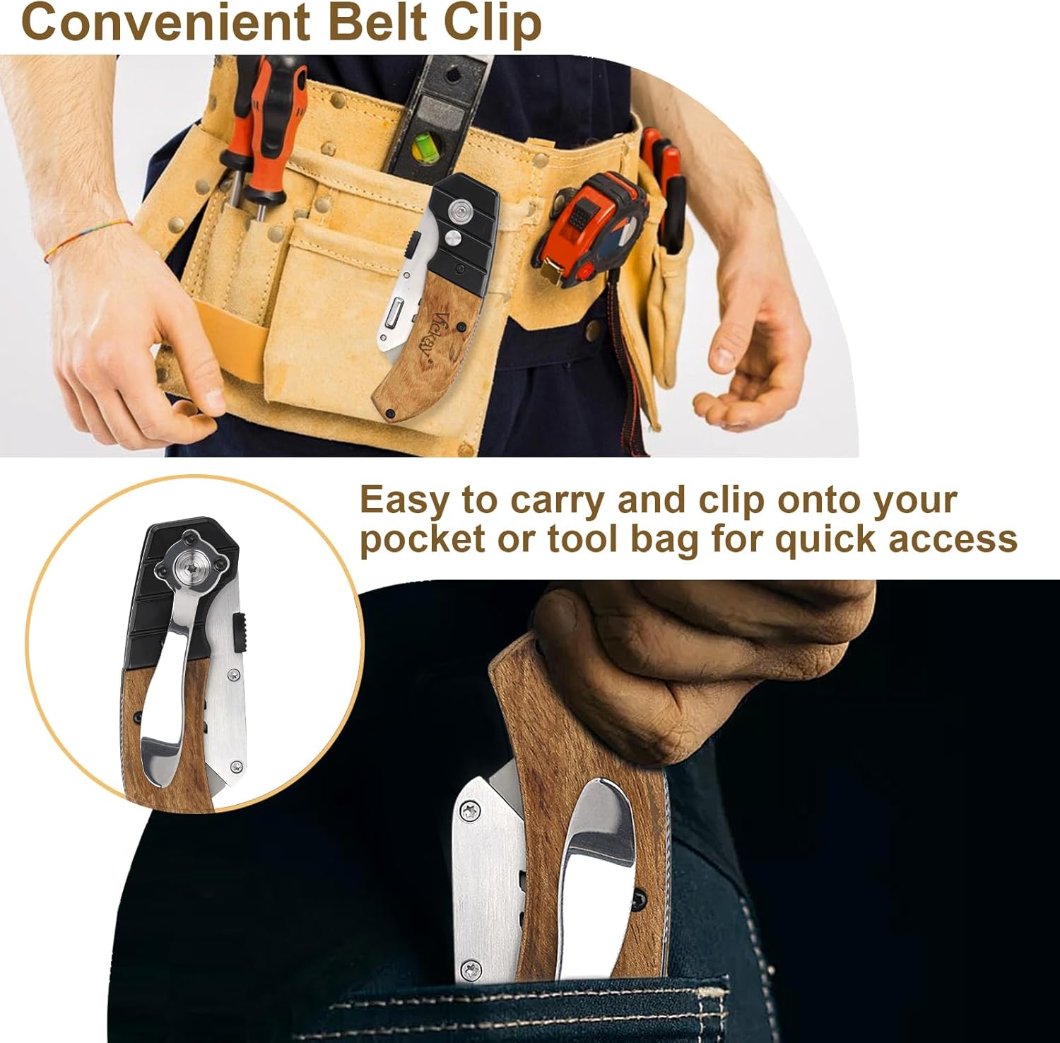 Vickay Utility Knife with Belt Clip and 5 SK5 Blades 1