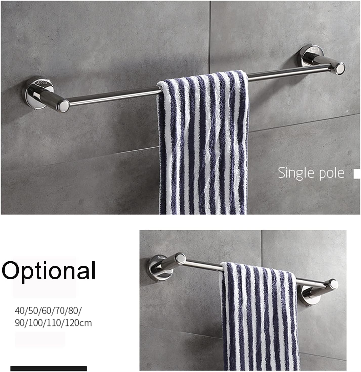 TiStm Polished Silver Towel Bar 70Cm-90Cm