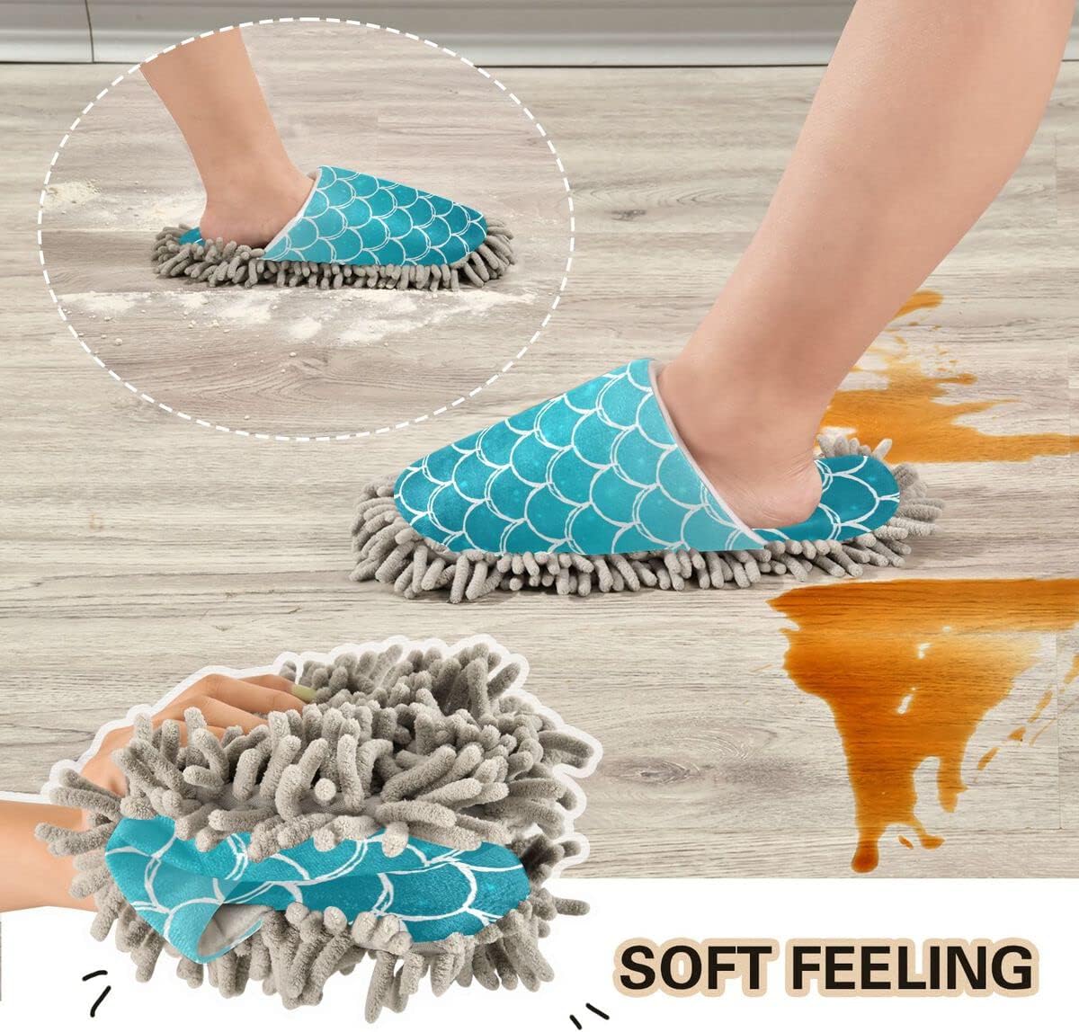 DOMIKING Mermaid Scale Mop Slippers for Women 1