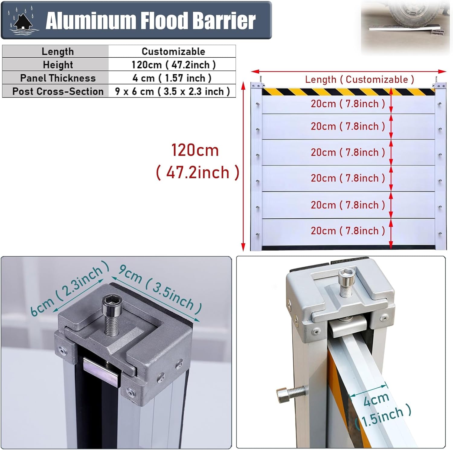 Flood Defense System - 47inch Aluminum Baffle Barriers Silver-L-175c