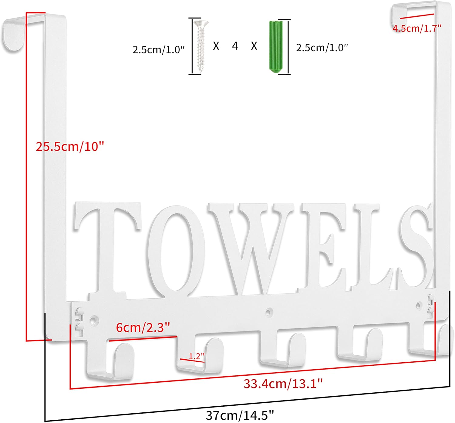 Kuhome Towel Hooks White Metal Wall Mount
