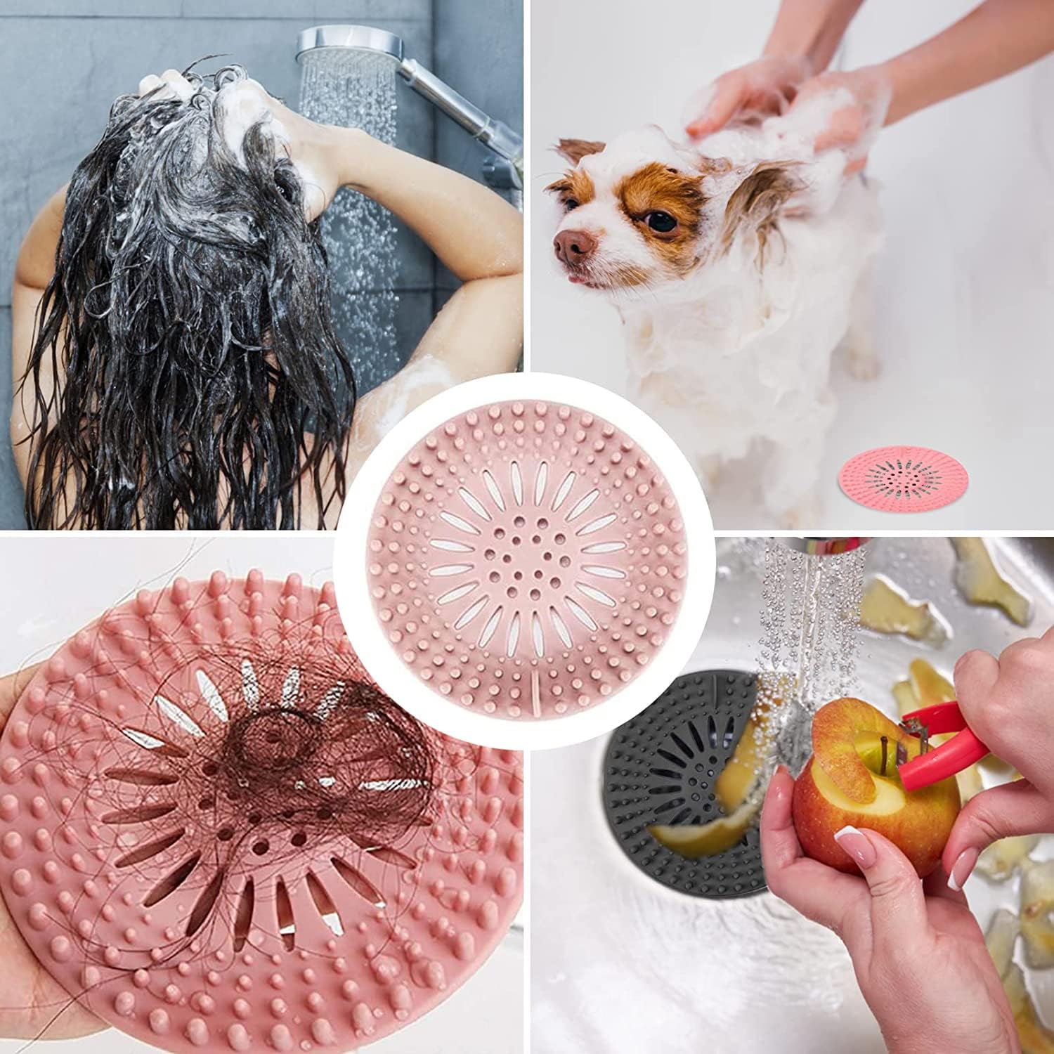 Durable Silicone Hair Catcher 4Pcs for Shower and Kitchen Drain