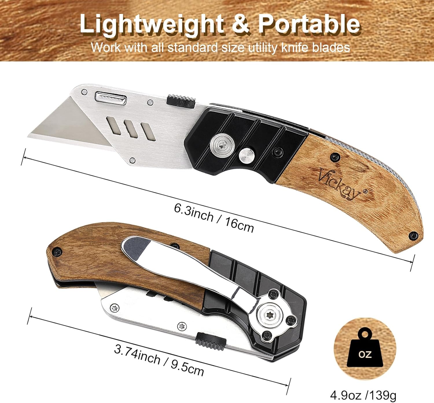 Vickay Utility Knife with Belt Clip and 5 SK5 Blades 1