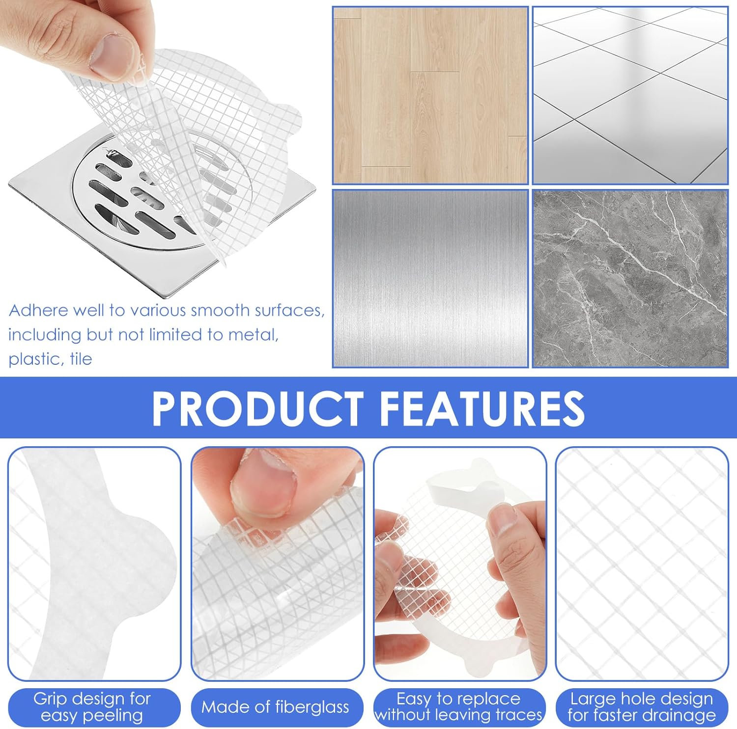 50 Pcs Waterproof Hair Catcher Sticker with Scraper