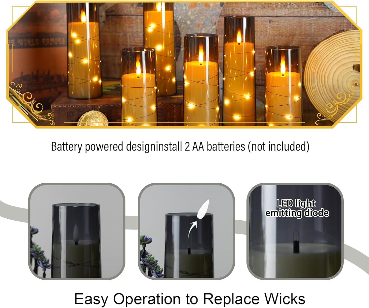 Eebuss Flameless Candles with Star String Set of 7