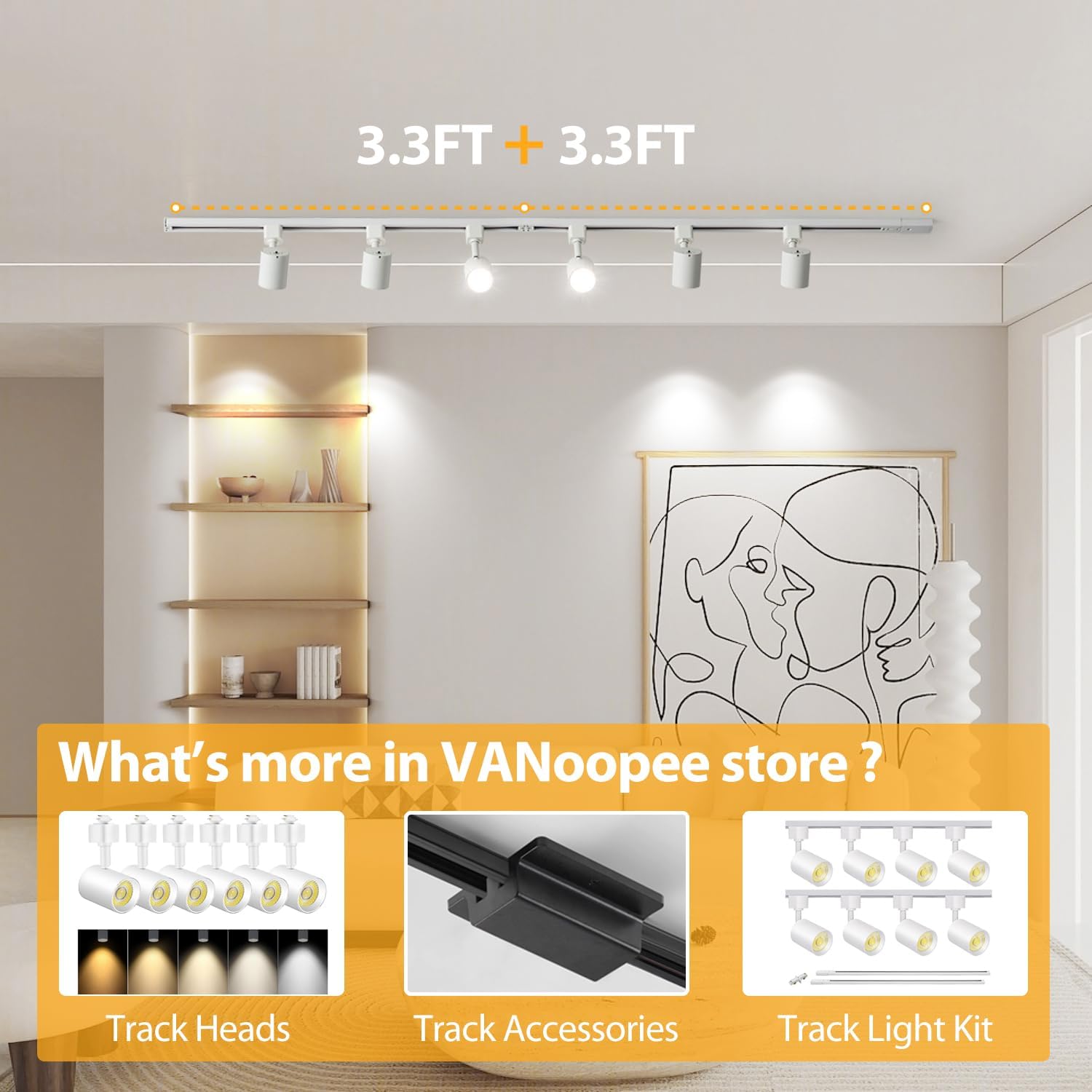 VANoopee H Track Lighting Rails Kit 13FT White 1