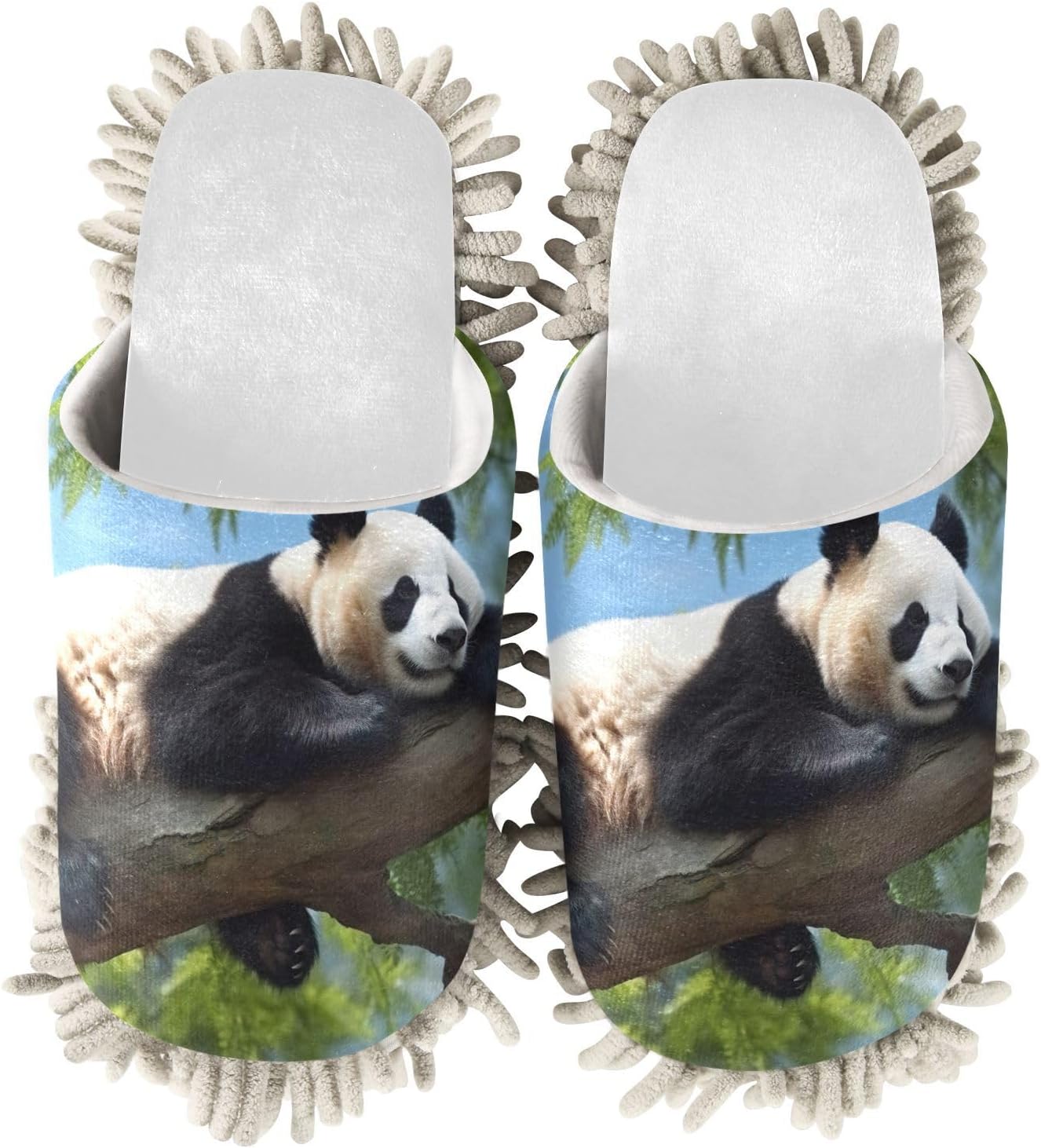 RunningBear White Panda Mop Slippers for Clean Office