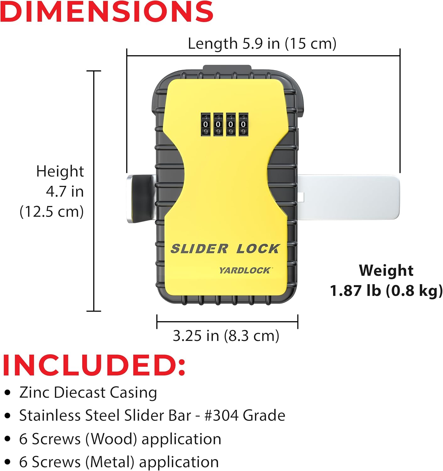 Yardlock Keyless Garage Door Slider Lock - 4 Dial Combination Deadlock