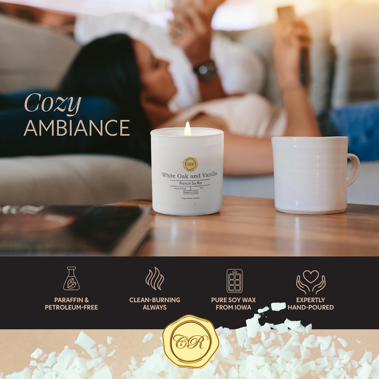 Cozy Room Candles - White Oak Vanilla 8oz Soy Candle