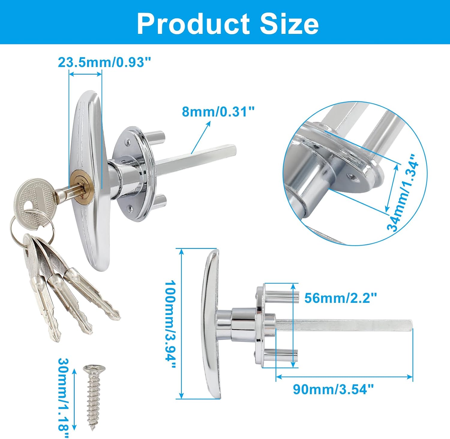 2 Pack Garage Door T-Handle Lock with 8 Keys Silver 1