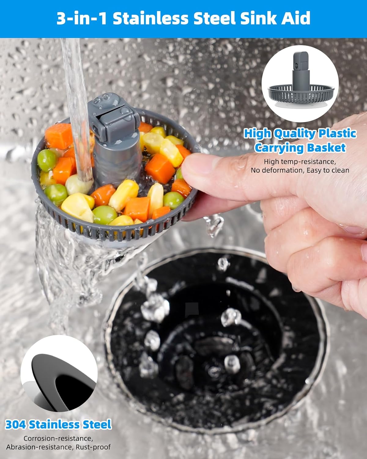 Hibbent 3 in 1 Sink Drain Strainer Combo Matte Black Stainless Steel