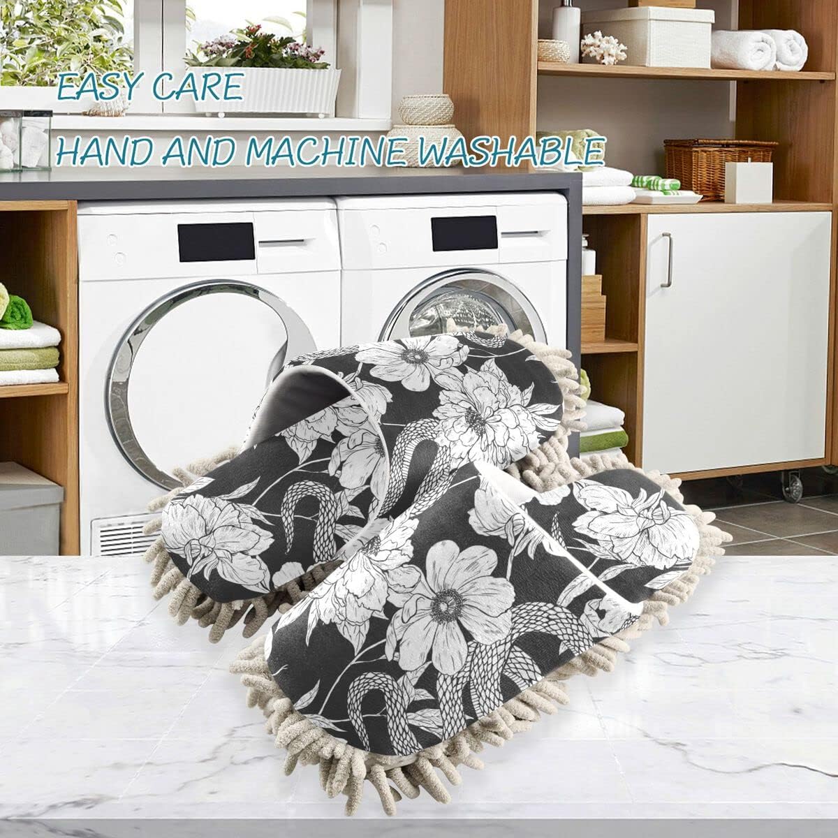 DOMIKING Snakes Flowers Mop Slippers for Women
