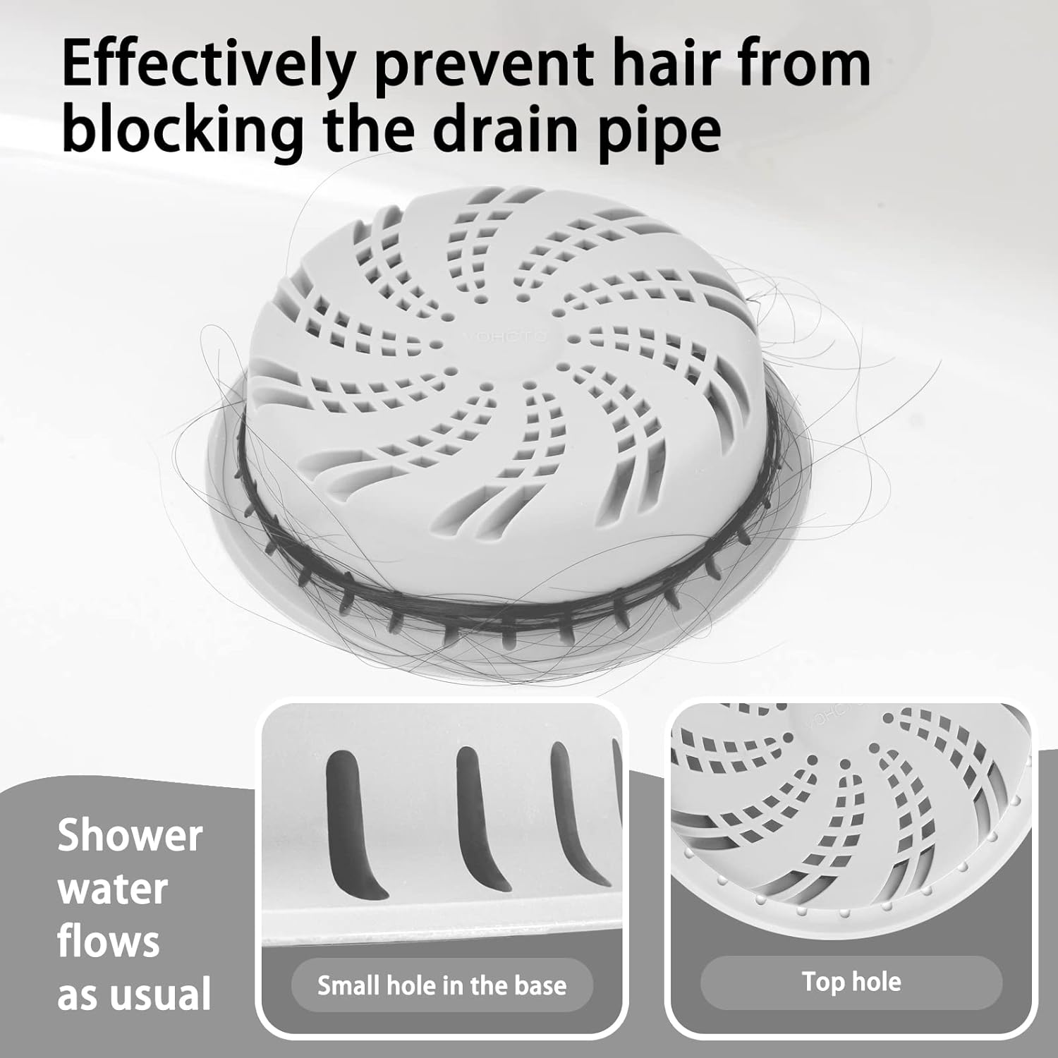 VOHCTO Silicone Drain Hair Catcher for Pop Up and Regular Drains Gray