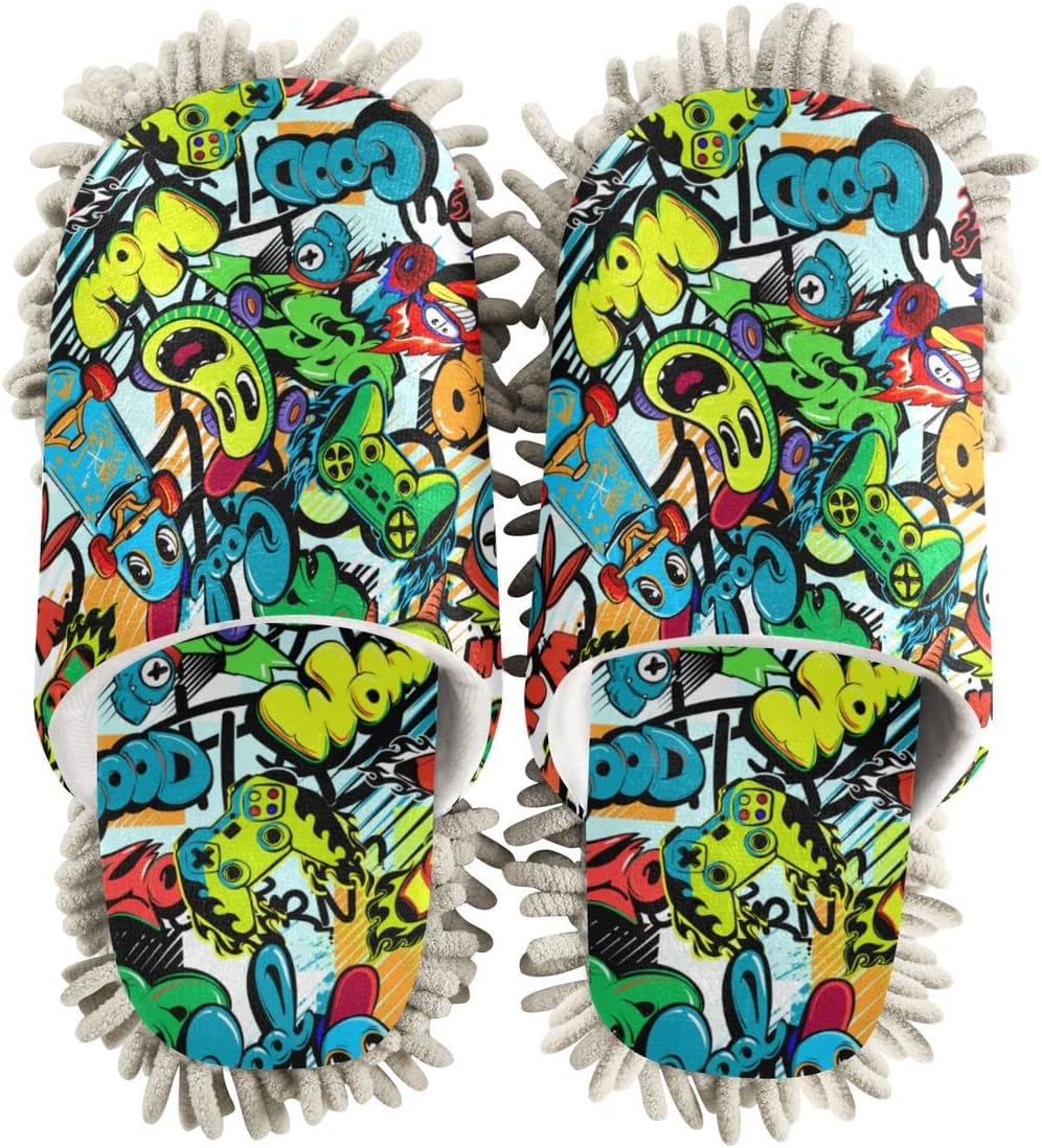DOMIKING Graffiti Mop Slippers for Floor Cleaning