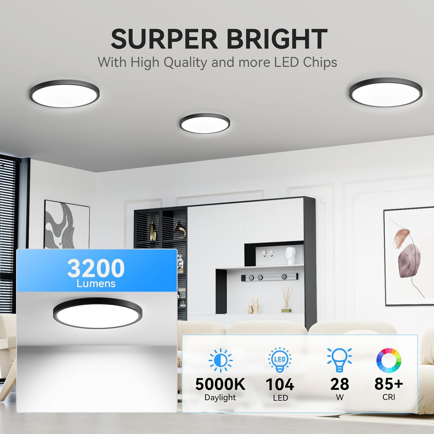 Super Bright 3200LM LED Flush Mount Light 8 Pack Black
