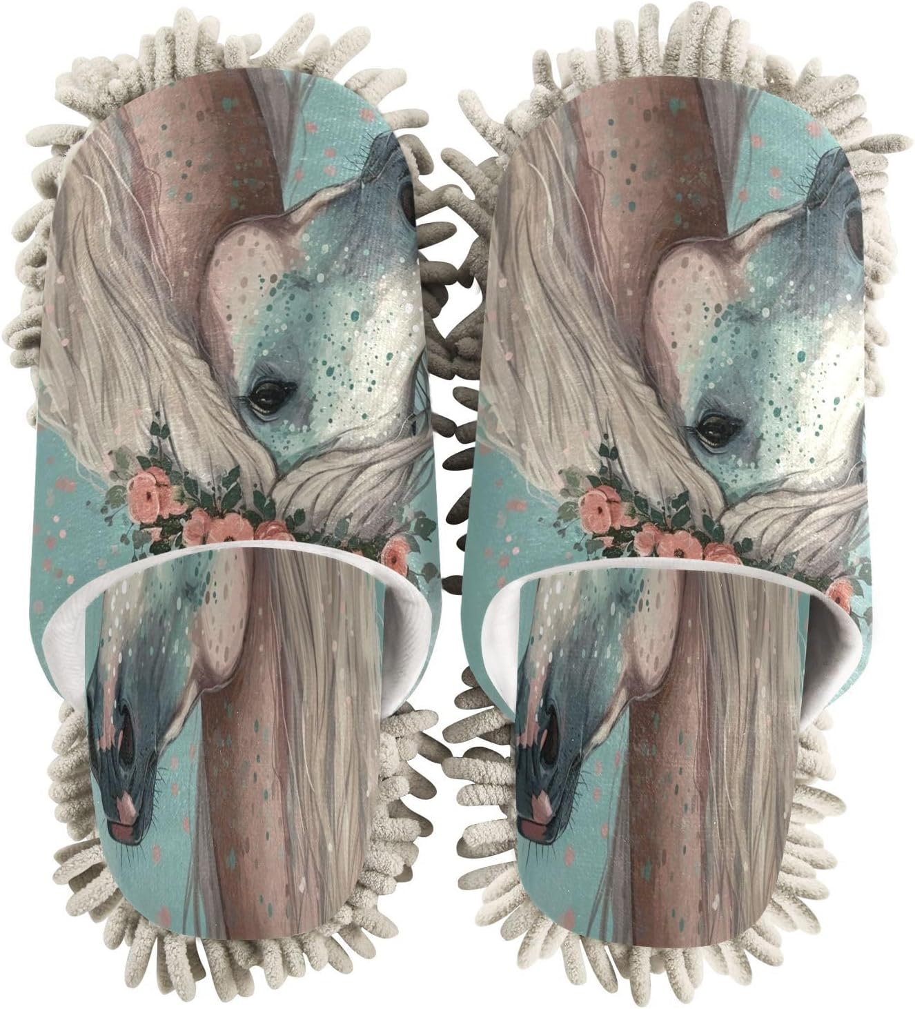 Zhirexin Flowery Horse Microfiber Mop Slippers for Men Women