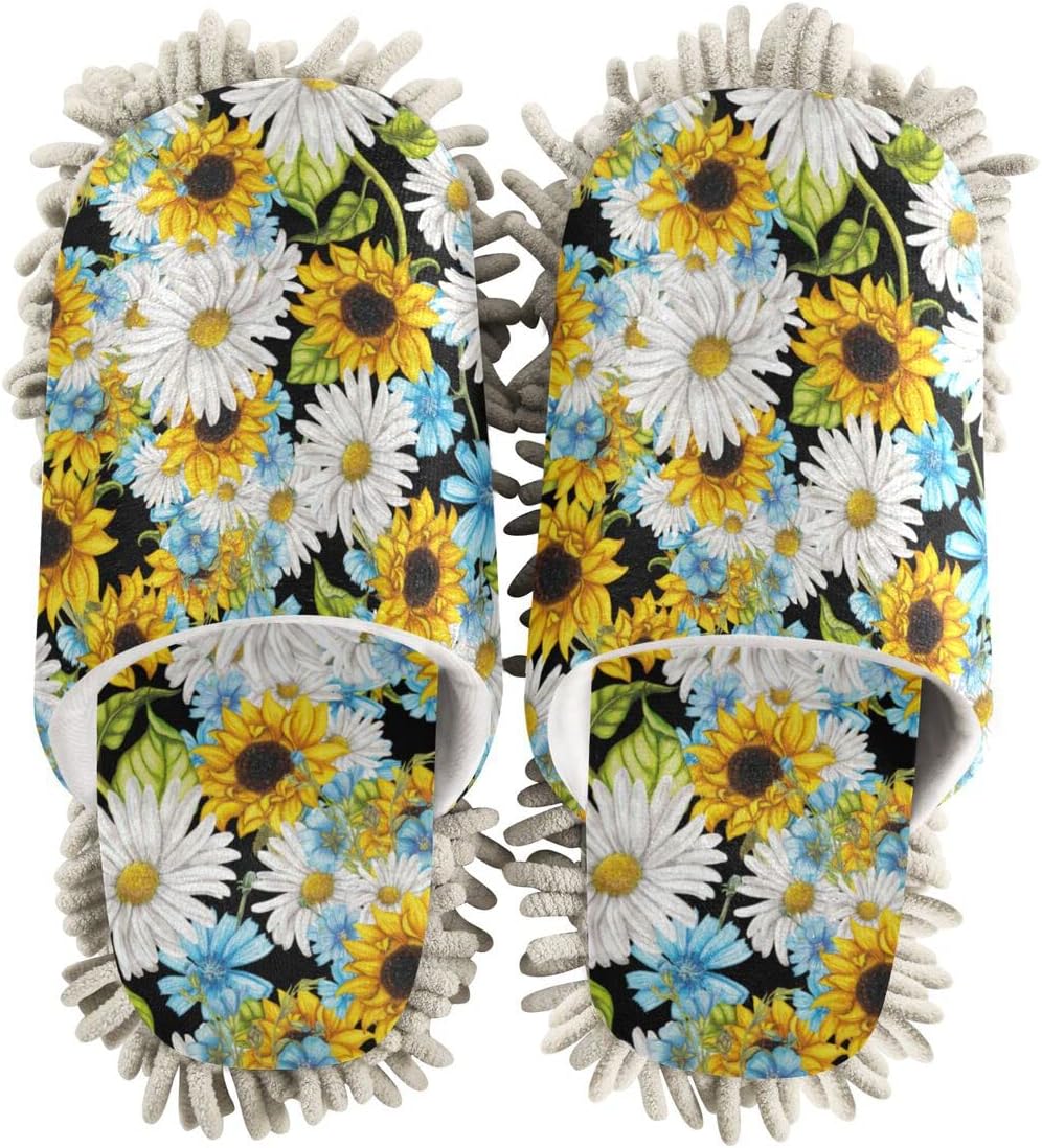 DOMIKING Daisy Flower Cleaning Slippers for Women Mop House Duster Shoes