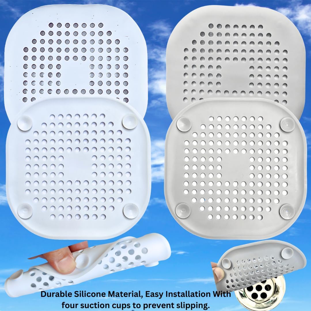 Generic Elegaro Silicone Drain Hair Catcher Pack of 2 White Grey