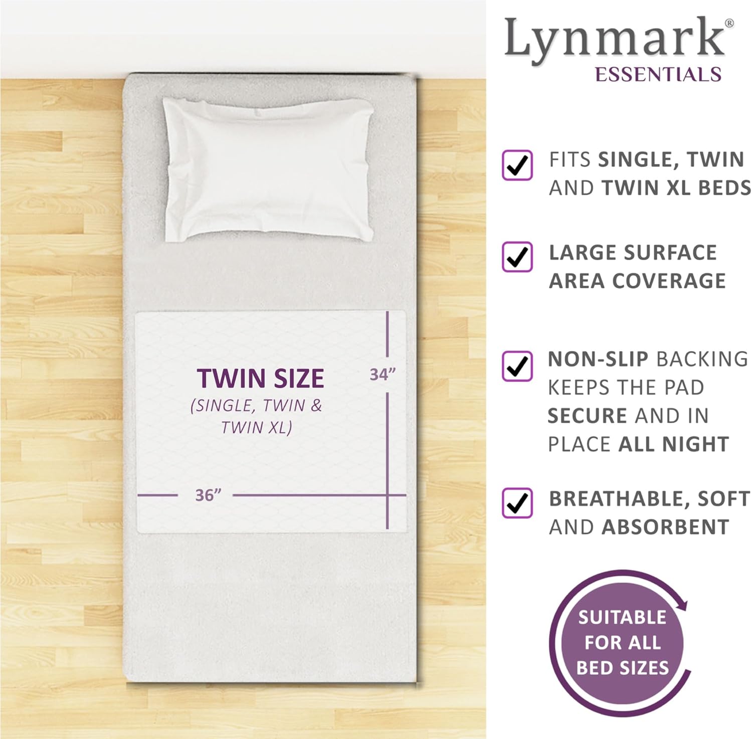 Lynmark Washable Bed Pads - Non-Slip Waterproof Incontinence Protector 2 Pack