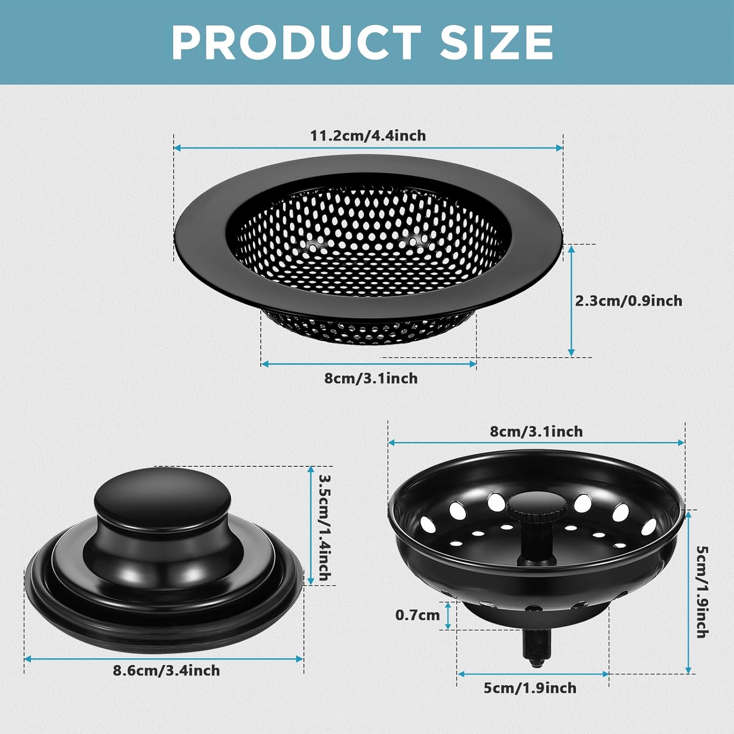Mudder 3 Pcs Stainless Steel Sink Strainer Set