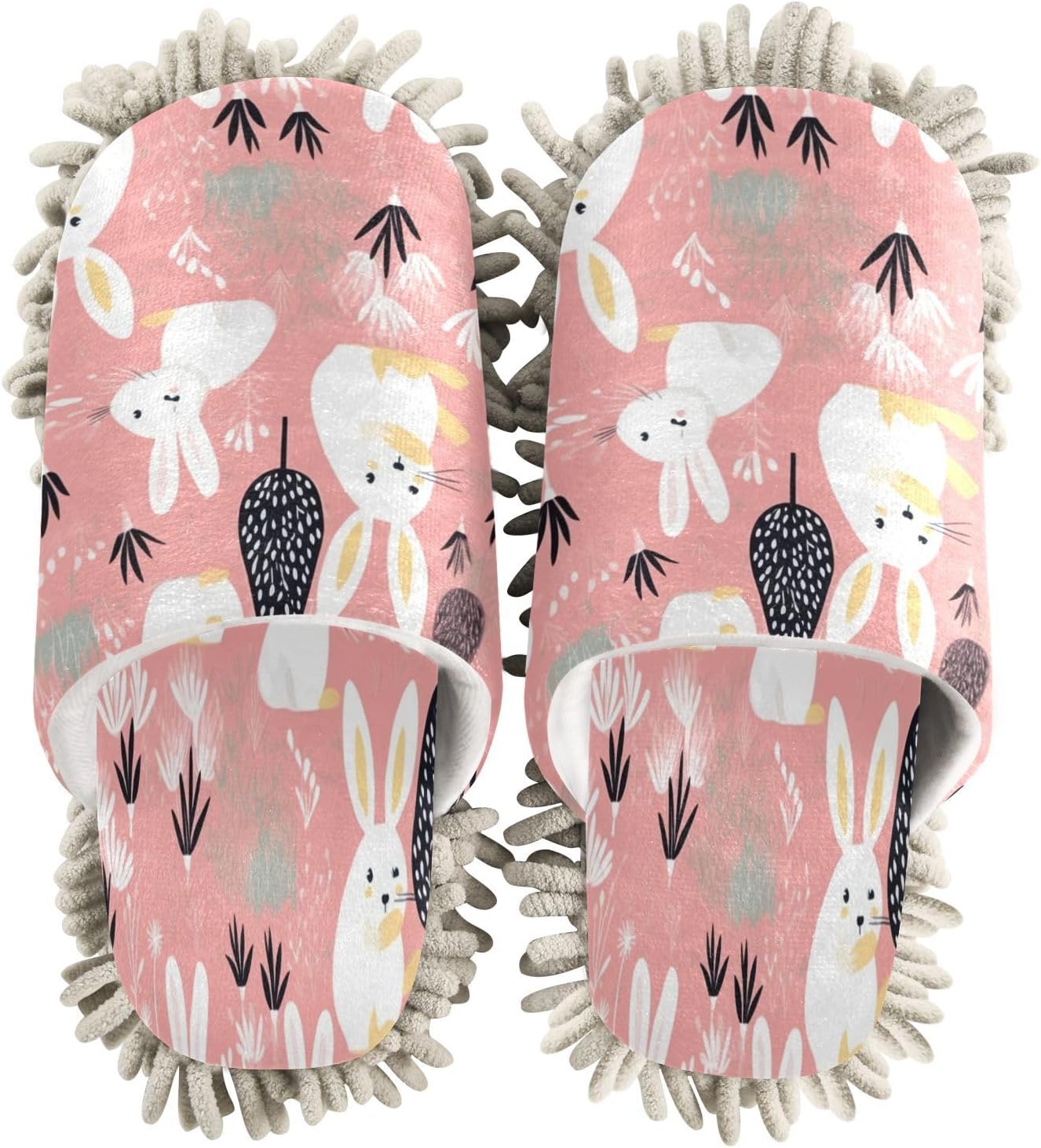Zhirexin Cute Bunny Mop Slippers for Men Women