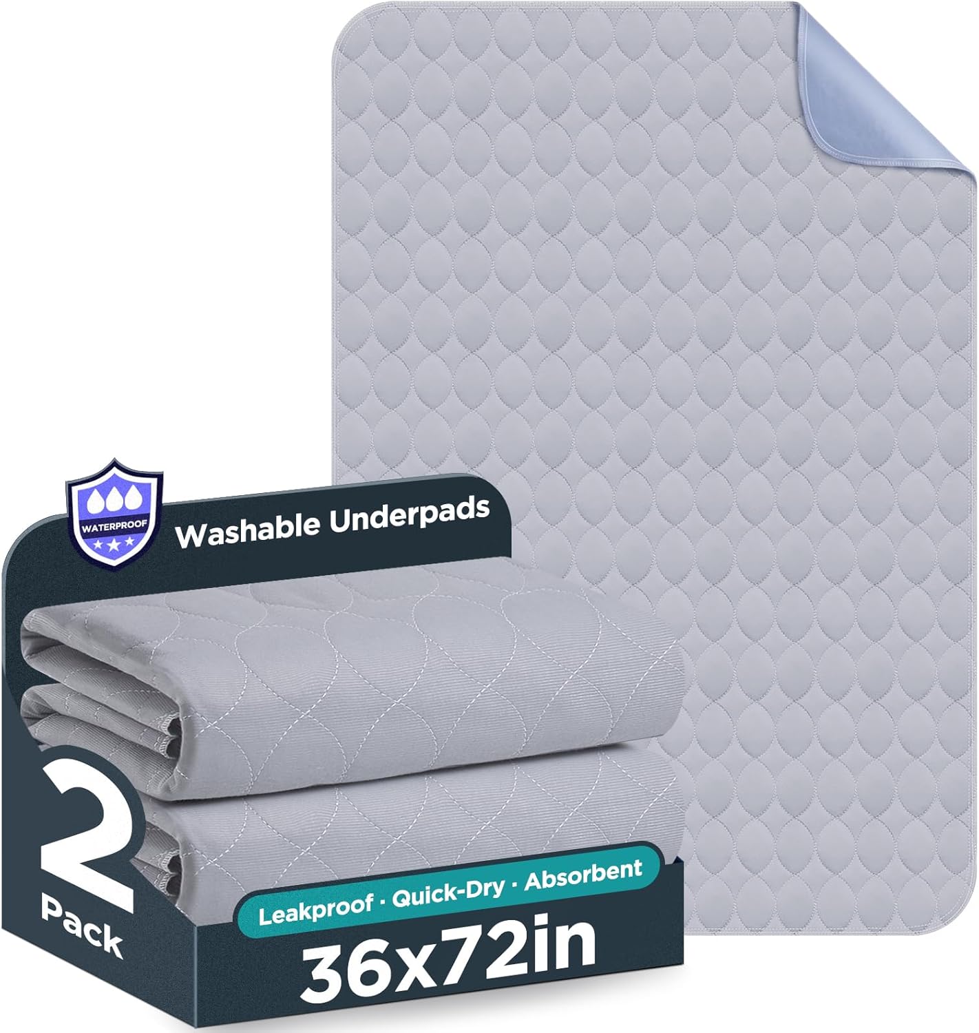 Brosive Reusable Bed Pads 36 x 72 2 Pack Grey