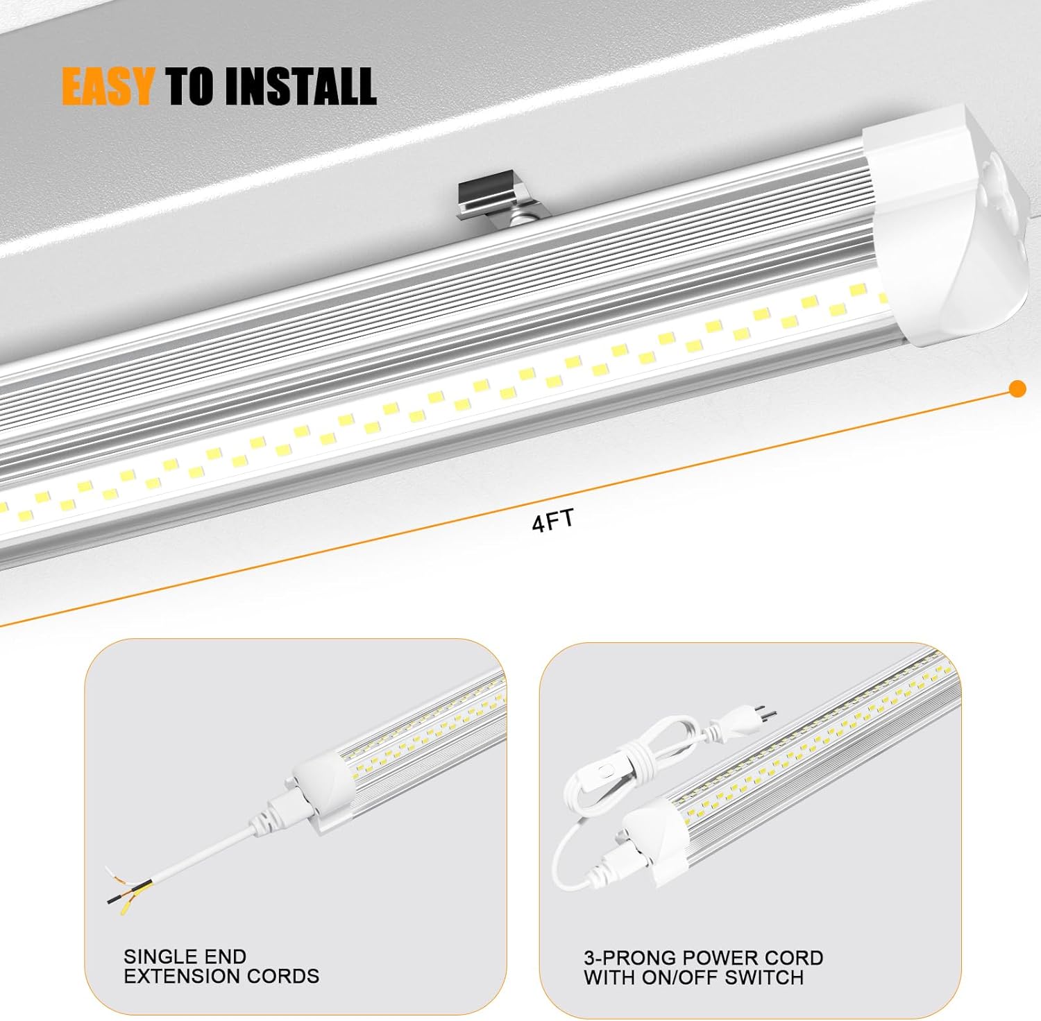 ONLYLUX 4FT LED Shop Light 50W 7500LM Linkable Light Fixture