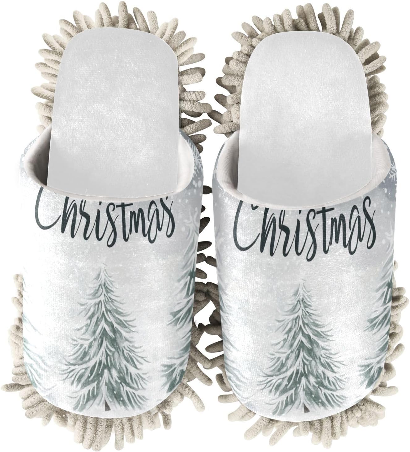 RunningBear White Snowflake Mop Slippers for Home and Office