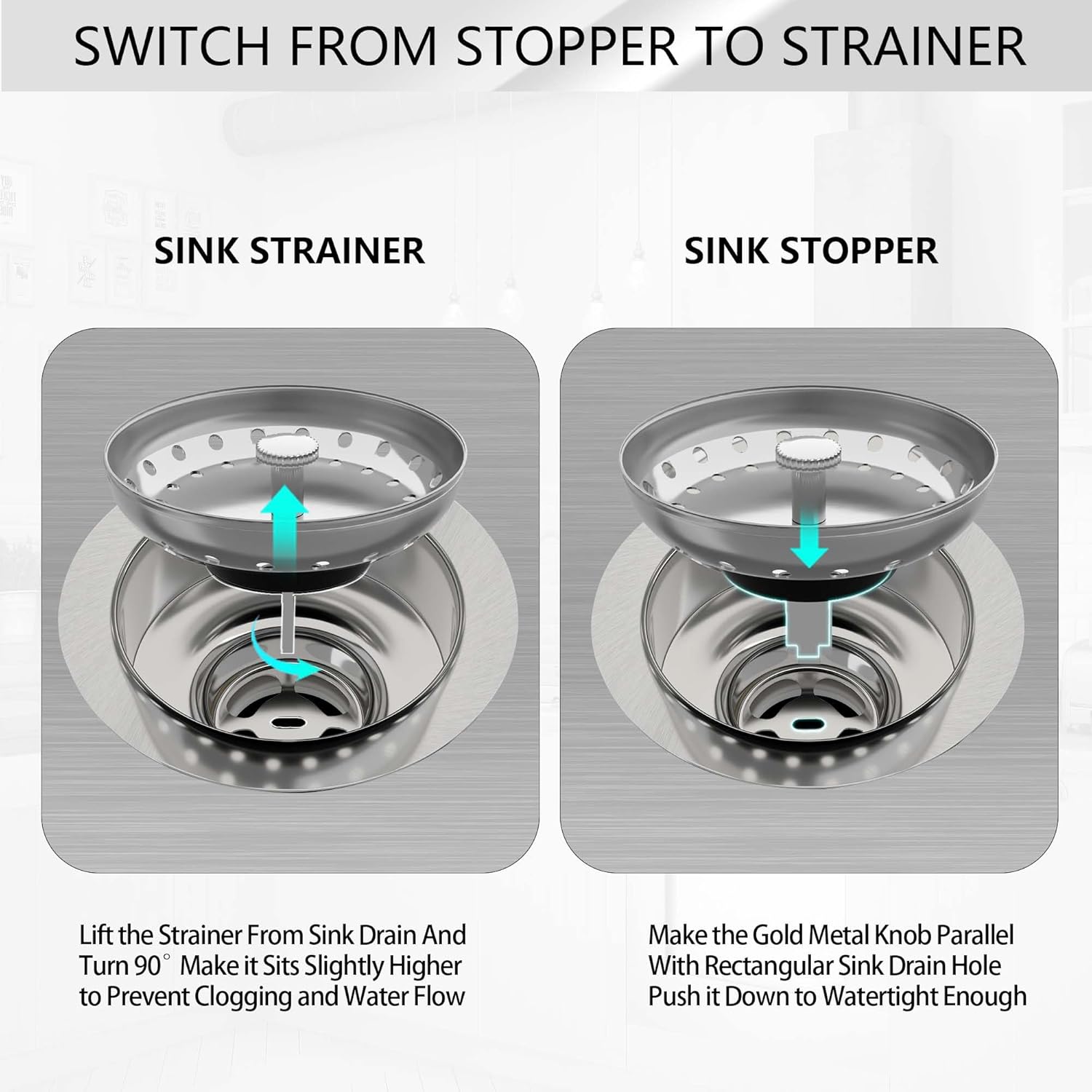 Exakey 3-12 Inch Brushed Stainless Steel Sink Drain Strainer Kit