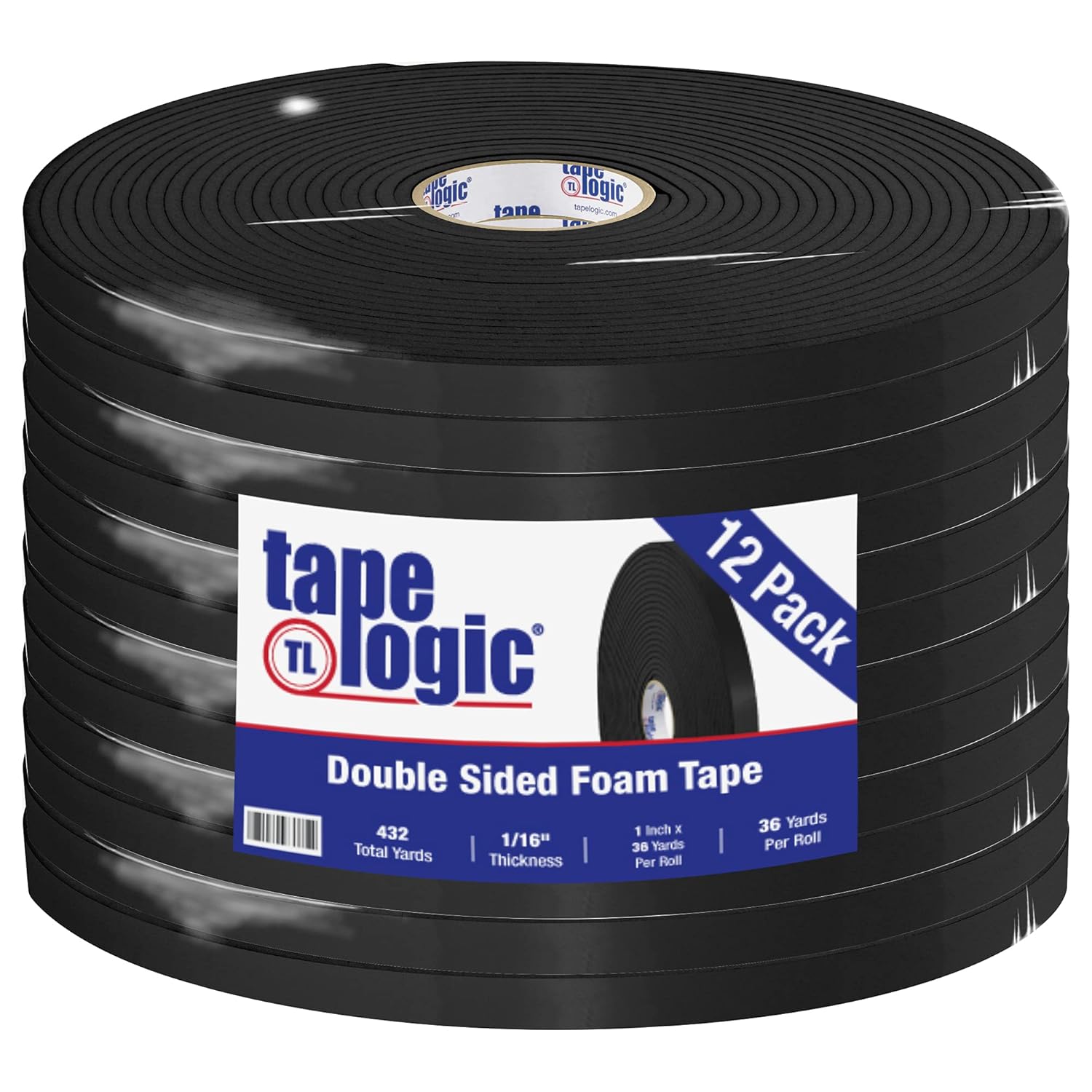 Tape Logic 12 Rolls Black Foam Masking Tape 1 Inch x 36 Yards