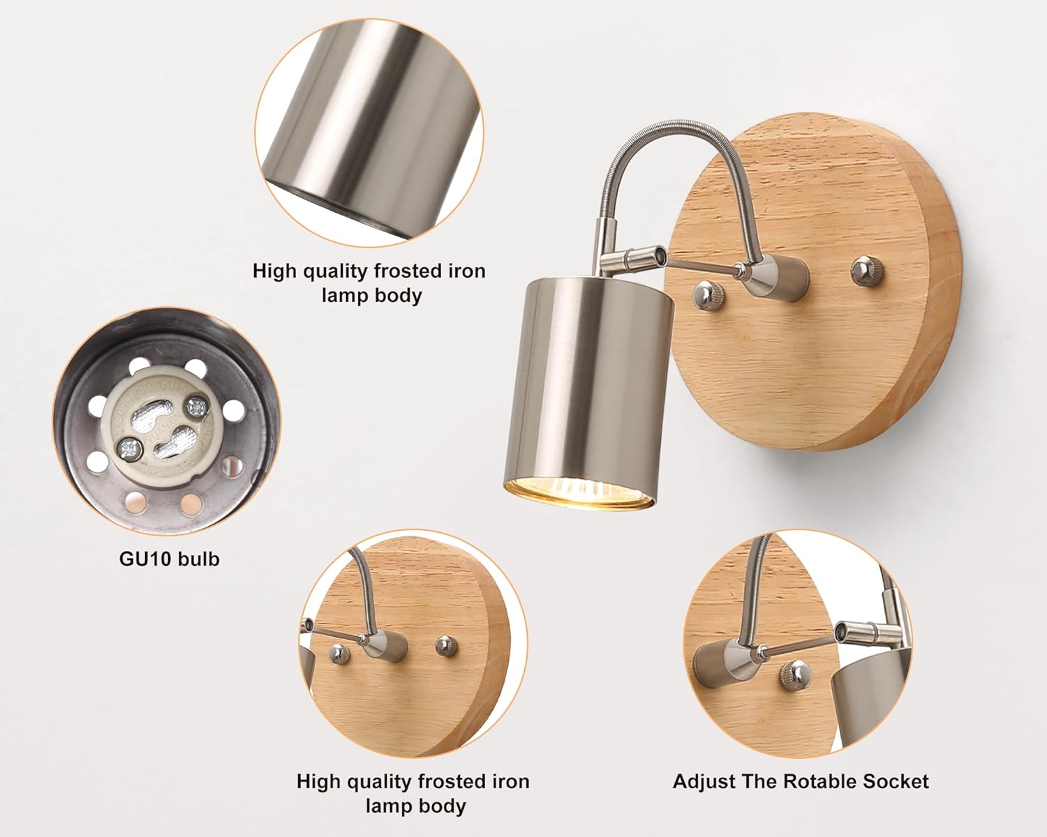 2 Pack Adjustable Ceiling Spotlights with Wooden Base 1