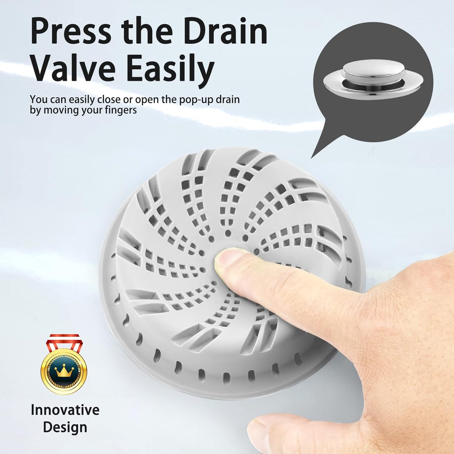 VOHCTO Silicone Drain Hair Catcher for Pop Up and Regular Drains Gray