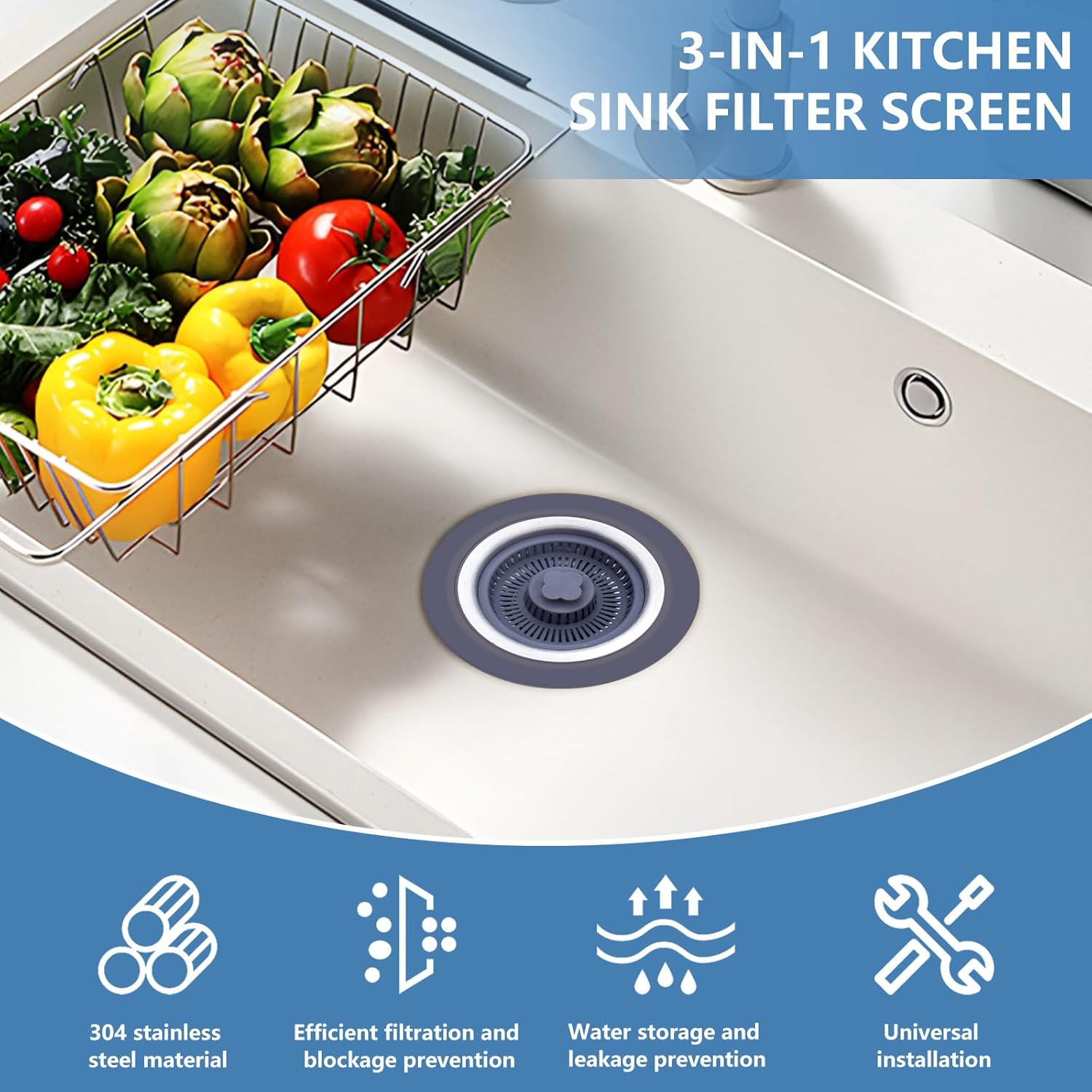 3 in 1 Kitchen Sink Drain Strainer 2 Pack