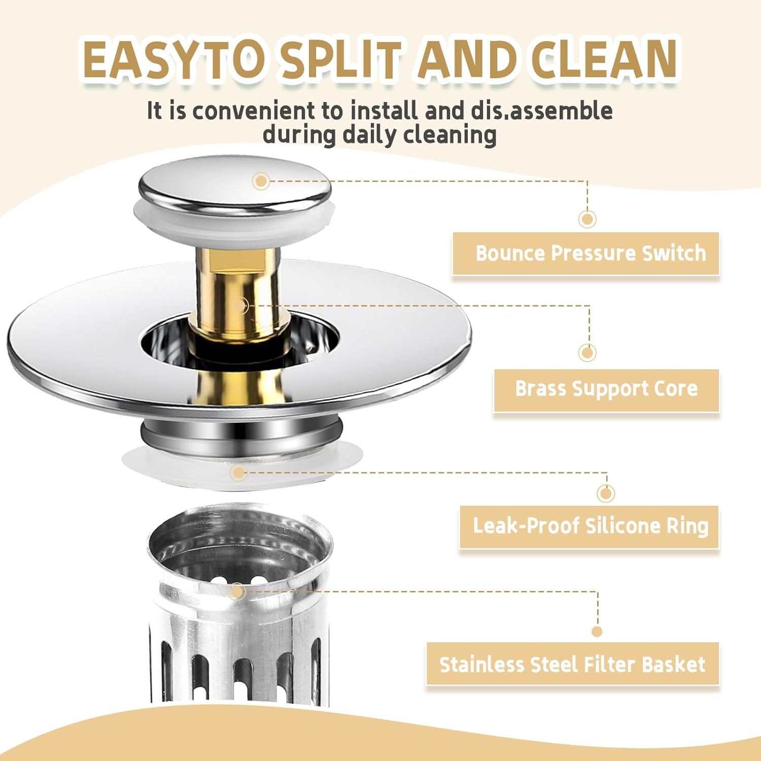 Universal Stainless Steel Sink Stopper with Hair Strainer