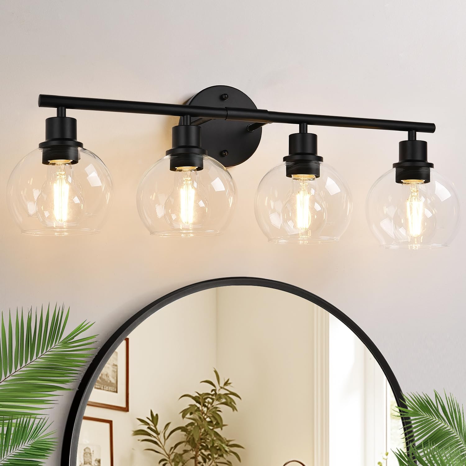 Indoi 4-Light Bathroom Vanity Light Fixture Black