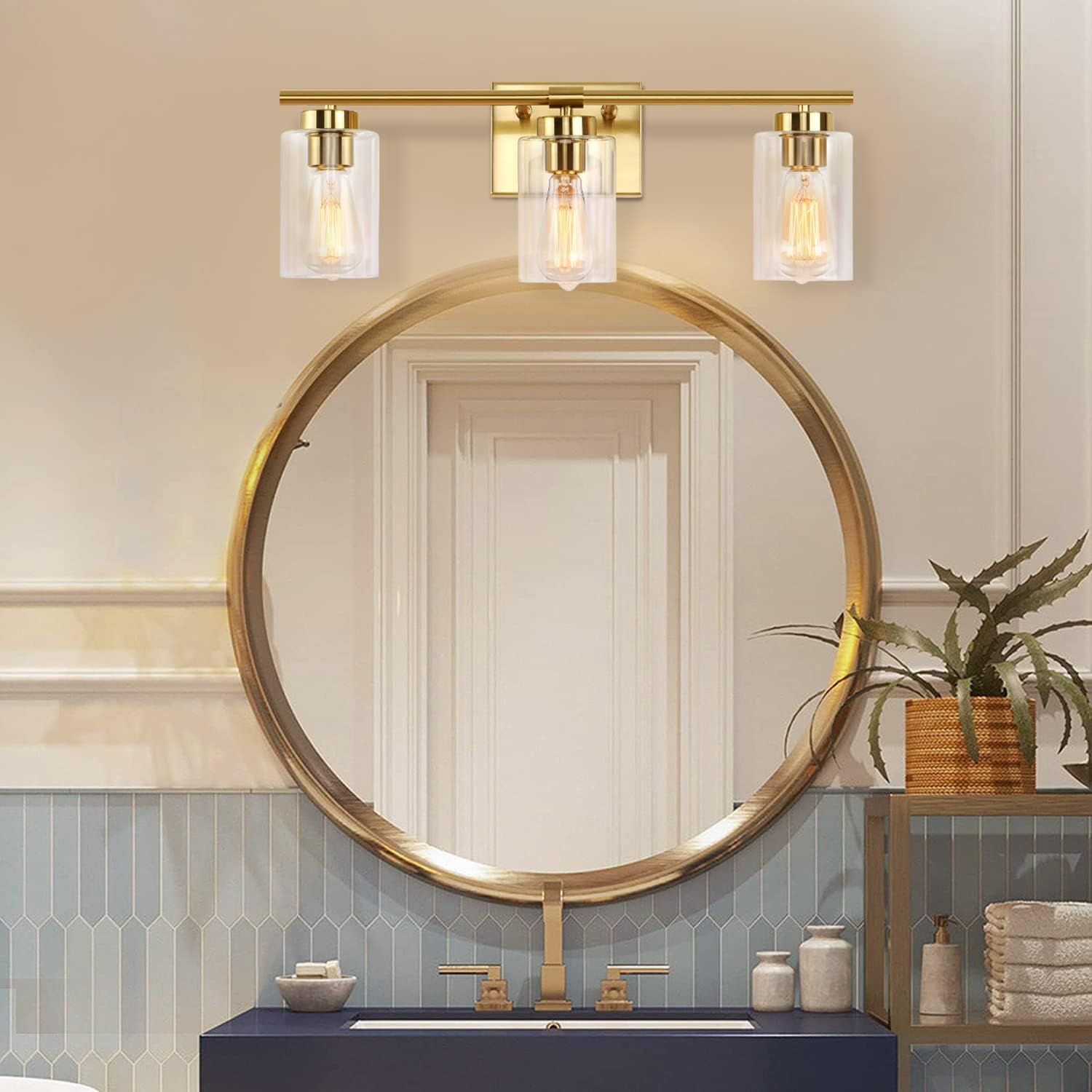 KOSTOMO 3 Light Gold Brass Vanity Light Wall Sconce 1