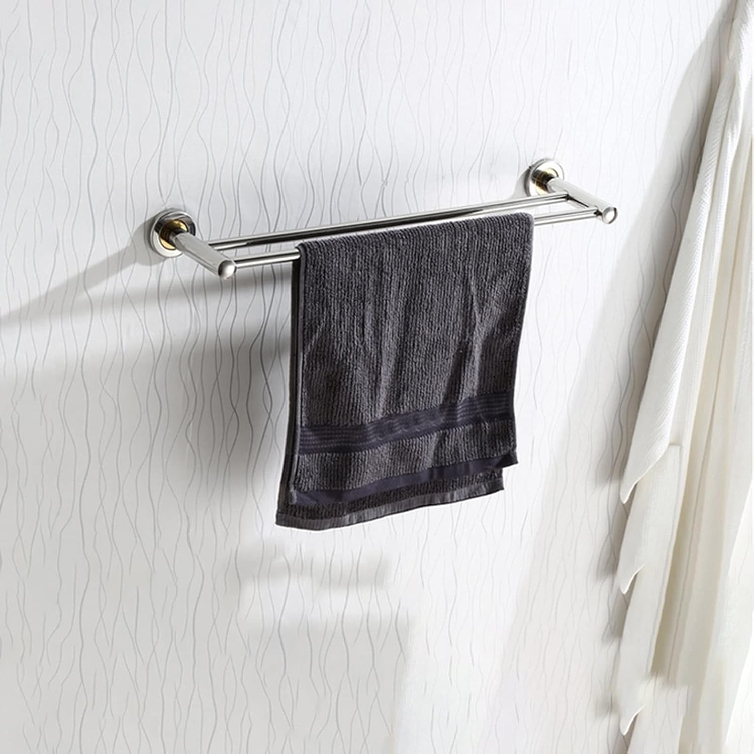 TiStm Wall Mounted Double Towel Rack in Silver