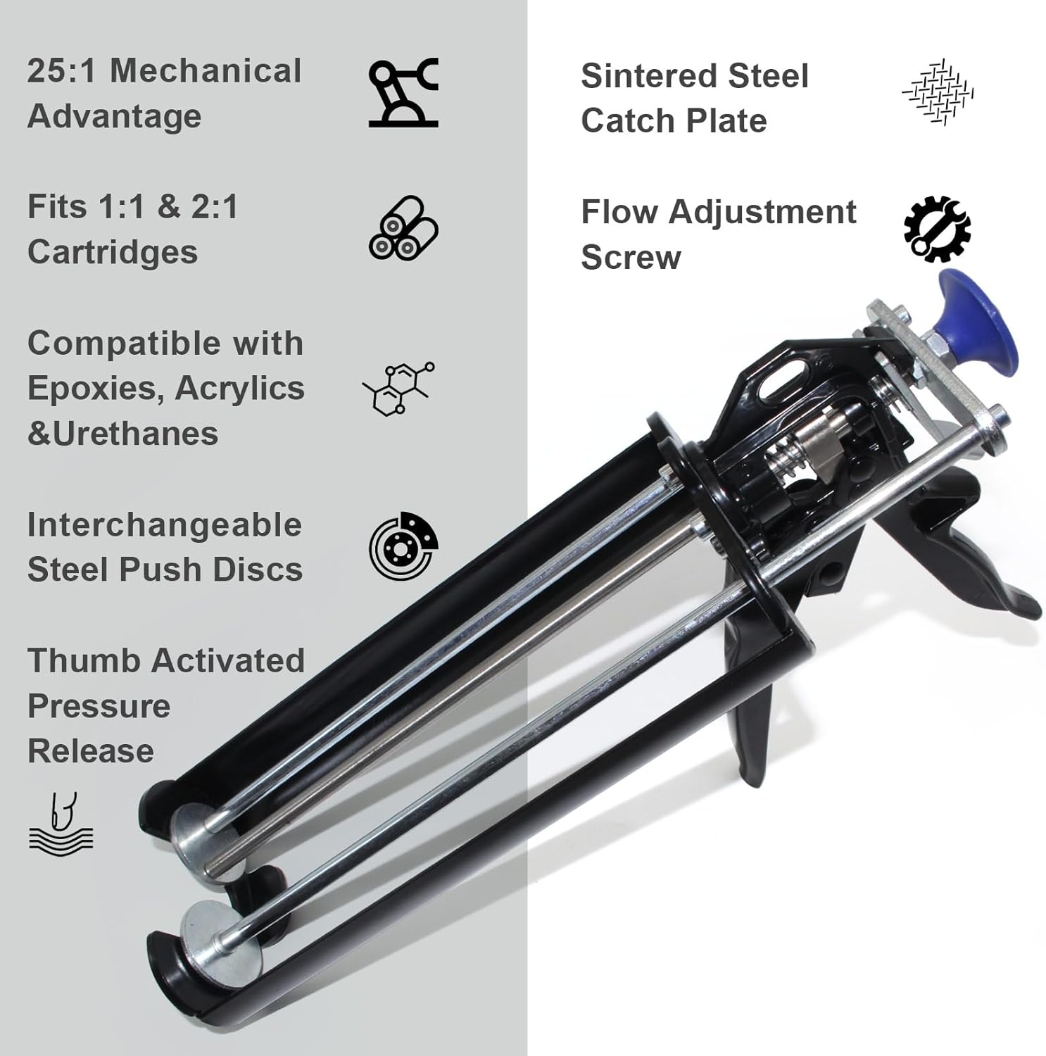 Dual Cartridge Epoxy Gun 600 mL 281 Thrust Ratio