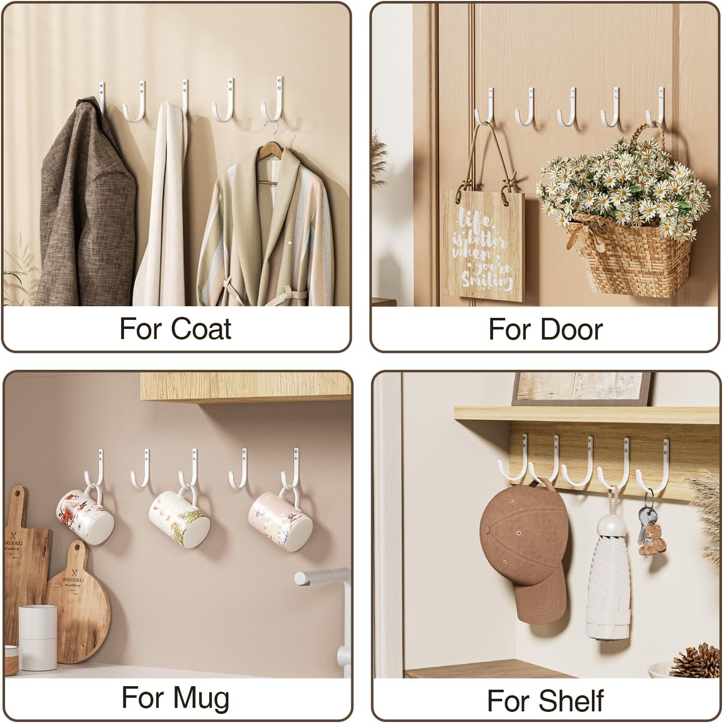 Wall Hooks for Towel and Coat - 5 Pack 22LB Metal Hanger