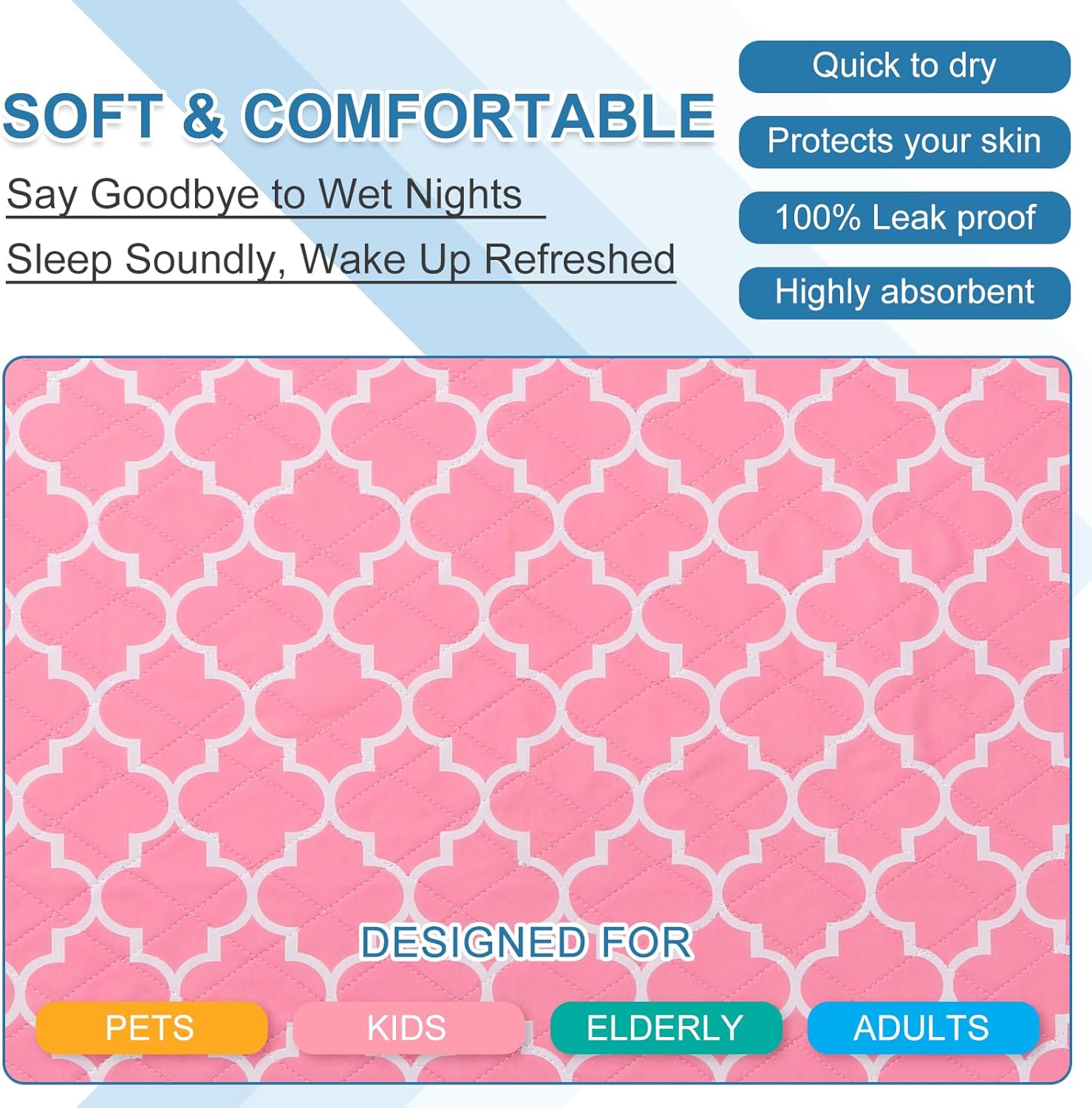 OUTCREATOR Washable Bed Pads 34 x 56 Pack of 2 Pink