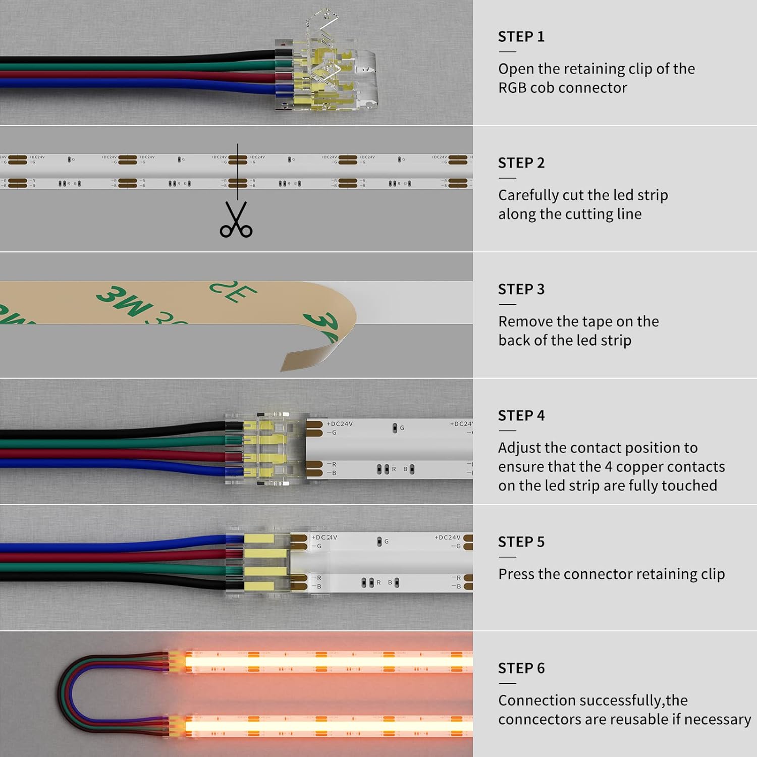 PAUTIX 10mm COB LED Strip Connectors 4 Pin