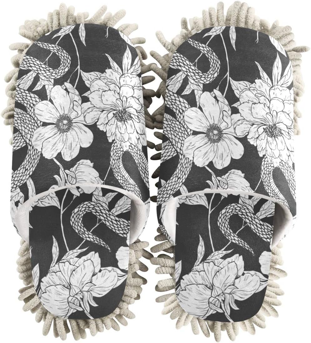 DOMIKING Snakes Flowers Mop Slippers for Women
