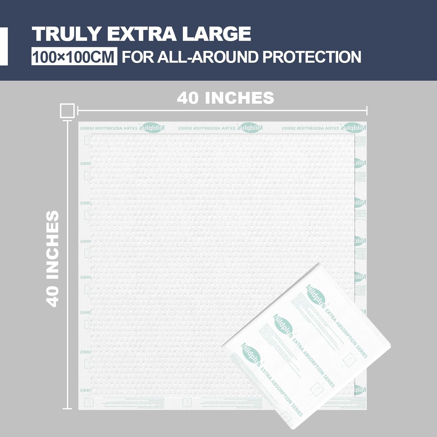 MILDPLUS Heavy Duty Underpads 40X40 Super Size 20 Count Discreet Packaging