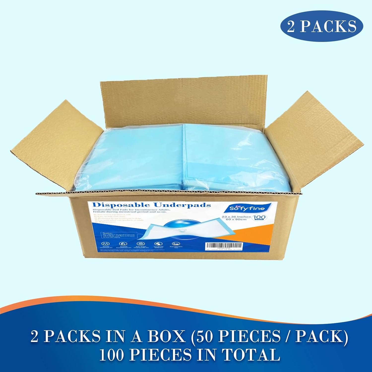SOFYFINE 100 Count Leakproof Adult Bed Pads 23x36