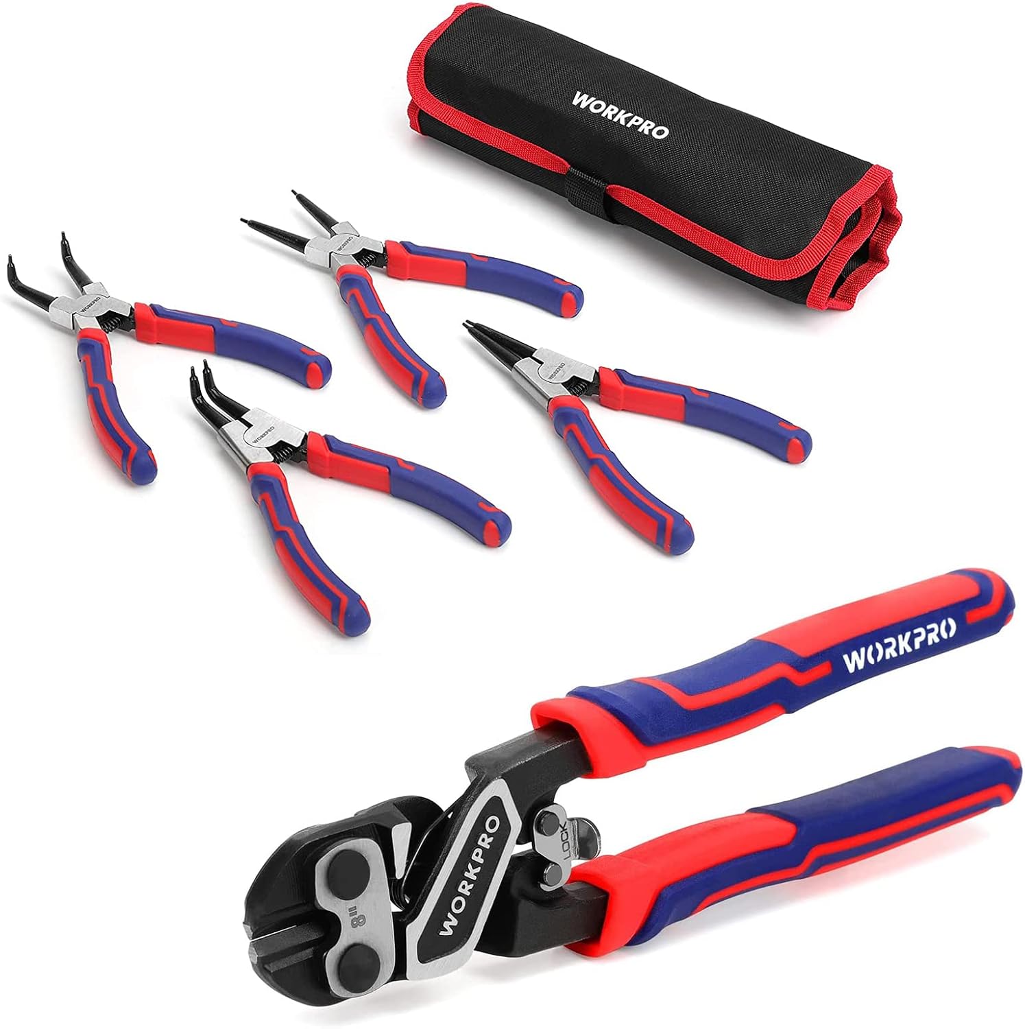 WORKPRO 4-Piece Snap Ring Pliers Set and 8 Mini Bolt Cutter
